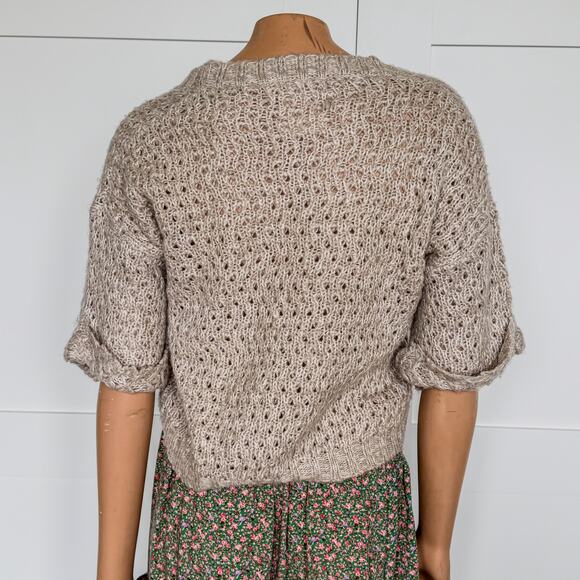 Derek Heart, Beige Relaxed Fit Cropped Short Sleeve Sweater-Women’s Size Medium - Picture 4 of 8